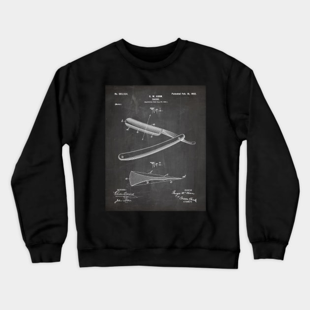 Straight Razor Patent - Stylist Barber Bathroom Décor Art - Black Chalkboard Crewneck Sweatshirt by patentpress